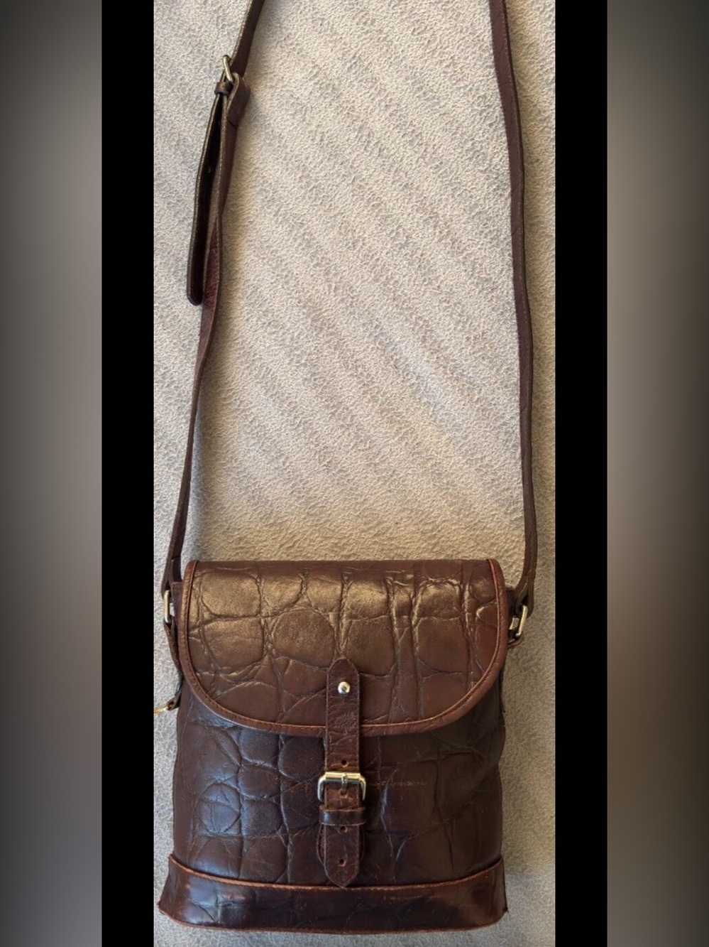 Mulberry Brown Croc-Embossed Leather Crossbody Bag